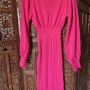 Allegra K Knit Crew Neck Lantern Sleeve Casual Pleated Sweater Dress NWT